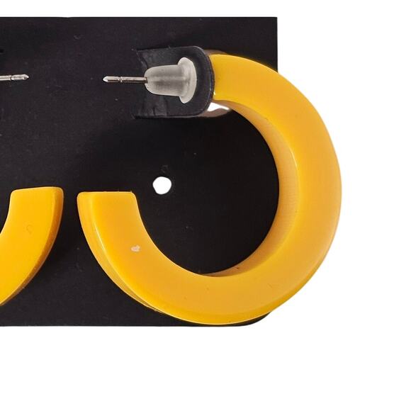 Yellow Hoop Earrings 1.2" Retro 1980s Neon Chunky Pierced Acrylic Gift Bag Y2K - Picture 6 of 6